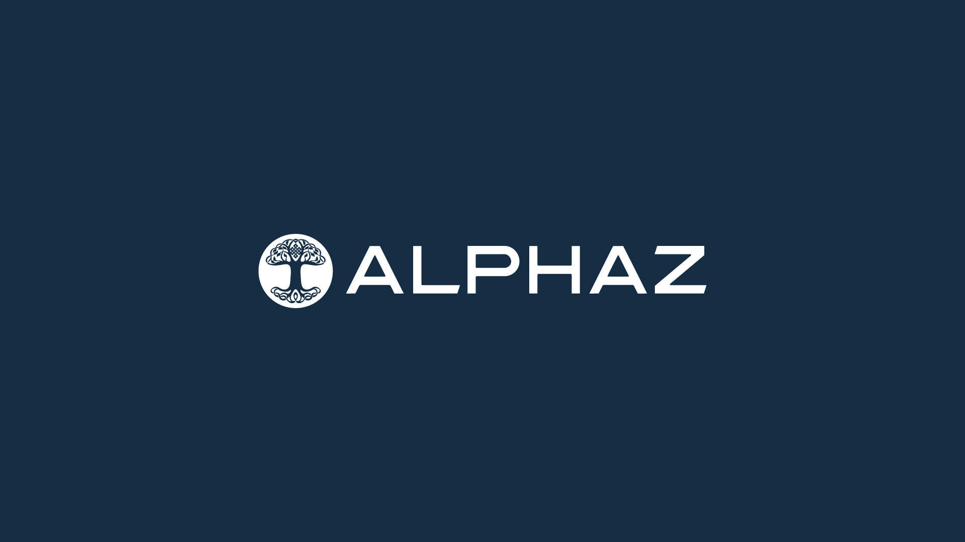 Logo Alphaz em versão negativa — branco sobre fundo navy